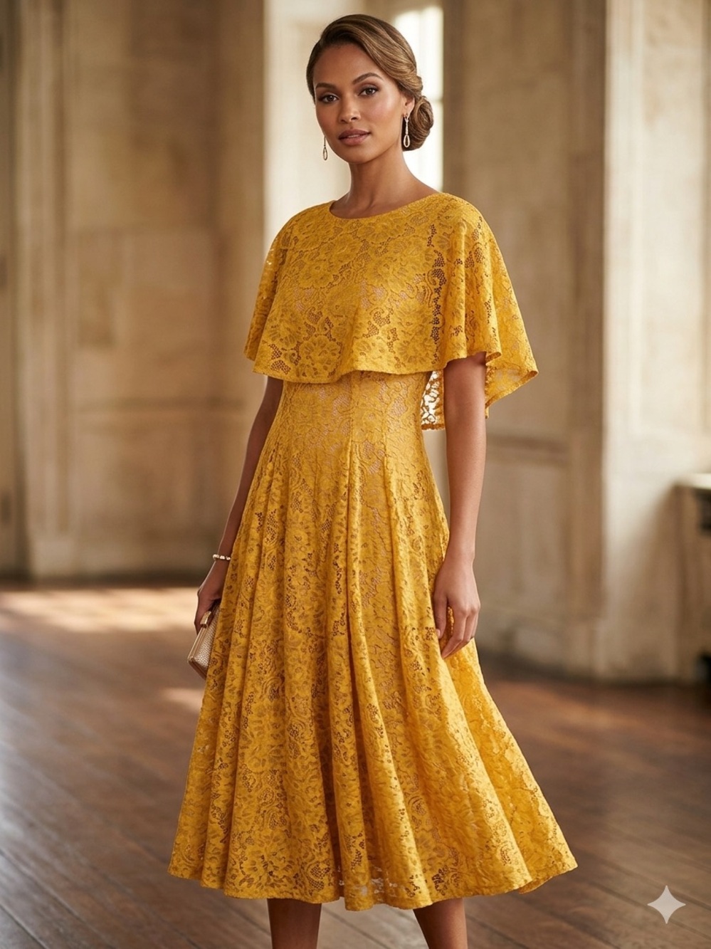 Maison Tara Mustard Yellow Lace Maxi Dress